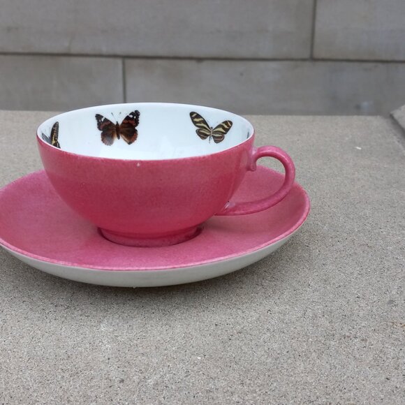 Marion Rebecca idc France Pink BUTTERFLIES Cup & Saucer Set - Vintage - Picture 3 of 12